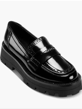 DKNY Sahana Black Leather Loafers Women's Size 7 Slip On Dress Shoes NIB